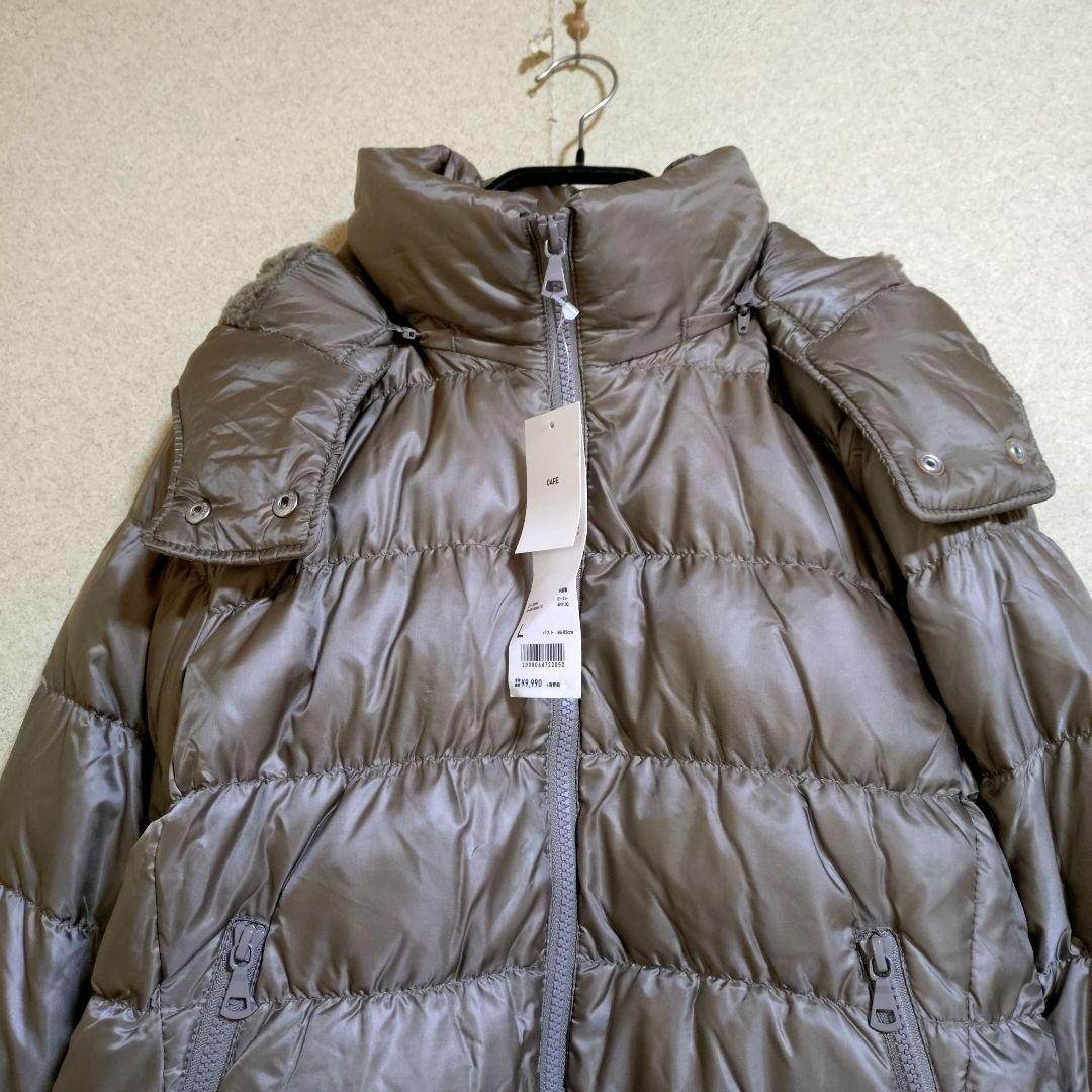 未使用！レディースL ユニクロ ボアファーフード ダウンジャケット ブルゾン_画像2