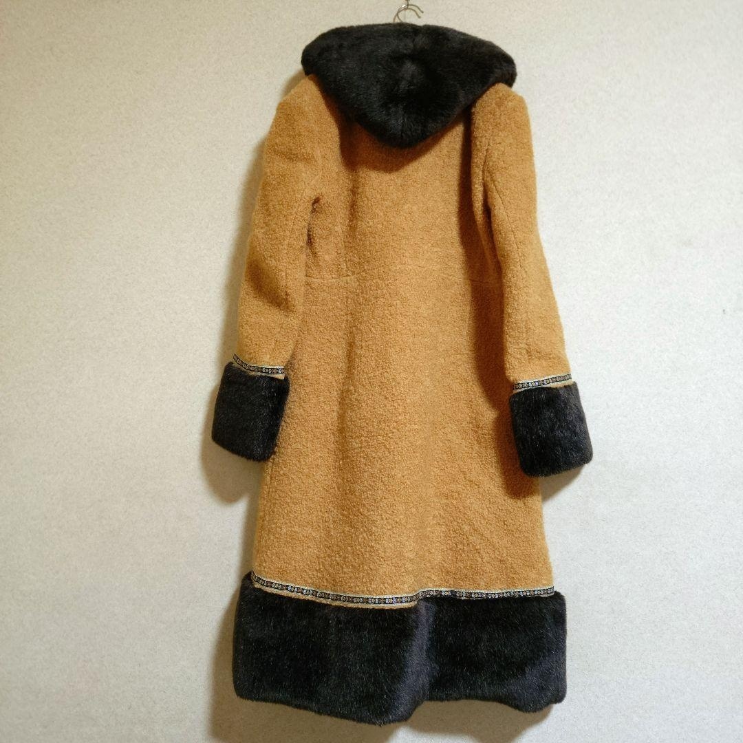 レディース フェイクファーフードボヘミアンウールロングダッフルコート ヴィンテージ_画像4