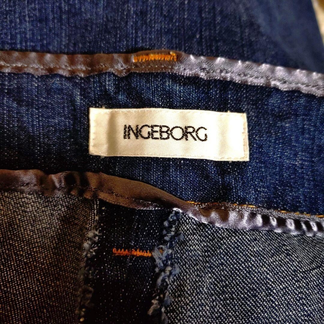 レディースL INGEBORG インゲボルグ ラインストーン ブーツカットフレアデニムパンツ_画像6