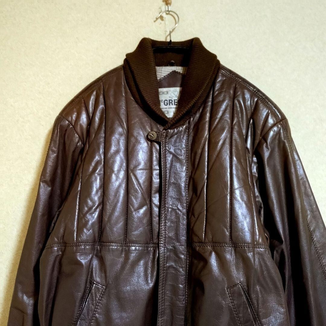 メンズL ：McGREGOR マックレガー 本革牛革レザージャンパー 中綿ブルゾン ジャケット 茶ブラウン_画像2