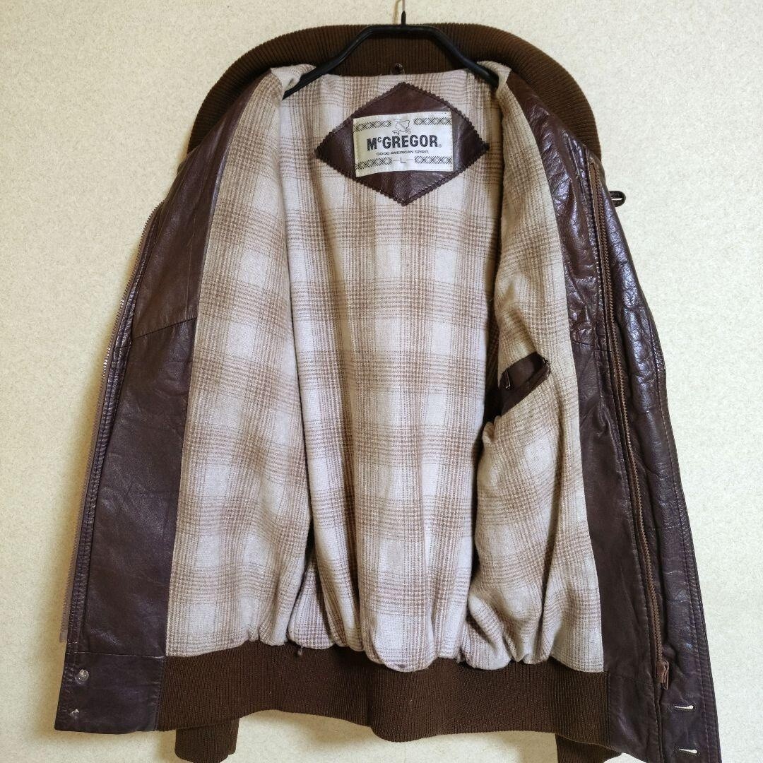メンズL ：McGREGOR マックレガー 本革牛革レザージャンパー 中綿ブルゾン ジャケット 茶ブラウン_画像4