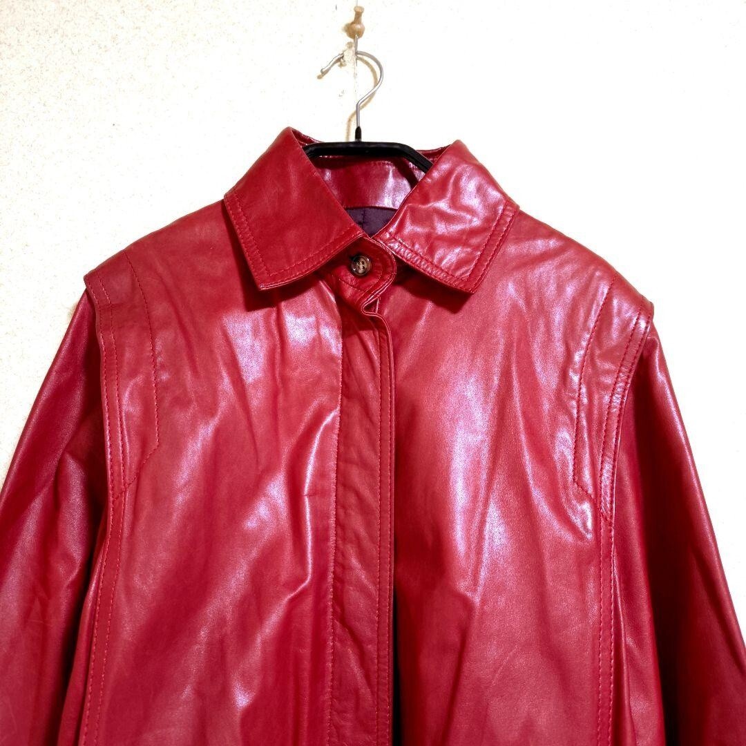 本革羊革シープレザージャケット シングルライダース赤レッド レディース_画像2