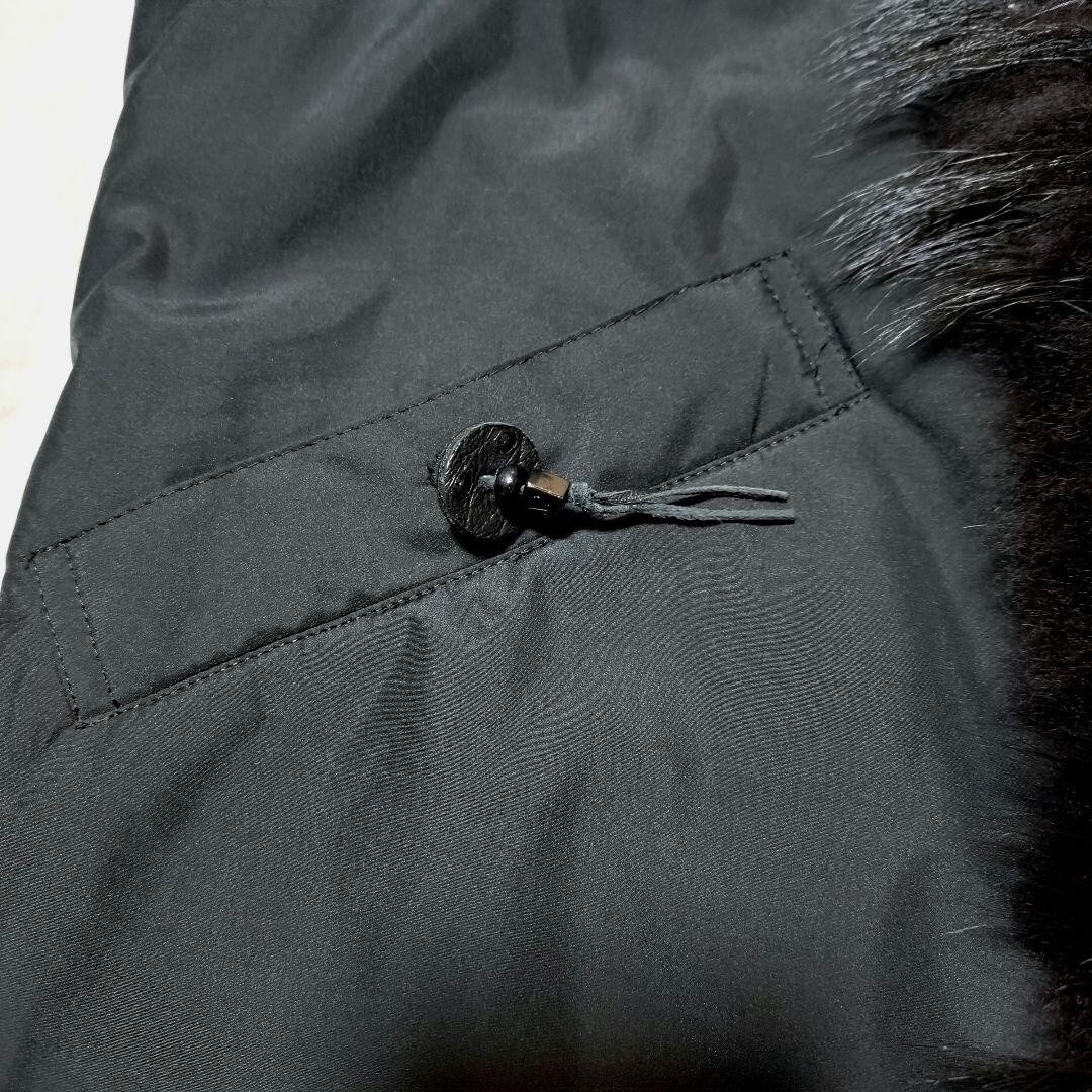 レディースL リアルラクーンファー中綿入りベスト ラインストーンワッペン 黒ブラック_画像5