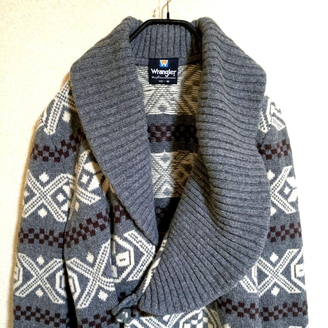 メンズM ラングラー ノルディック柄総柄カウチンニット ショールカラーカーディガン ヴィンテージ古着_画像2