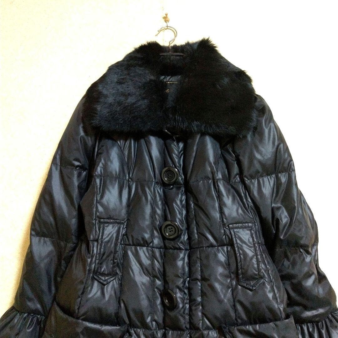 AS KNOW AS アズノウアズ リアルラビットファー襟 フレアスリーブ ロングダウンコート 黒ブラック レディース_画像2