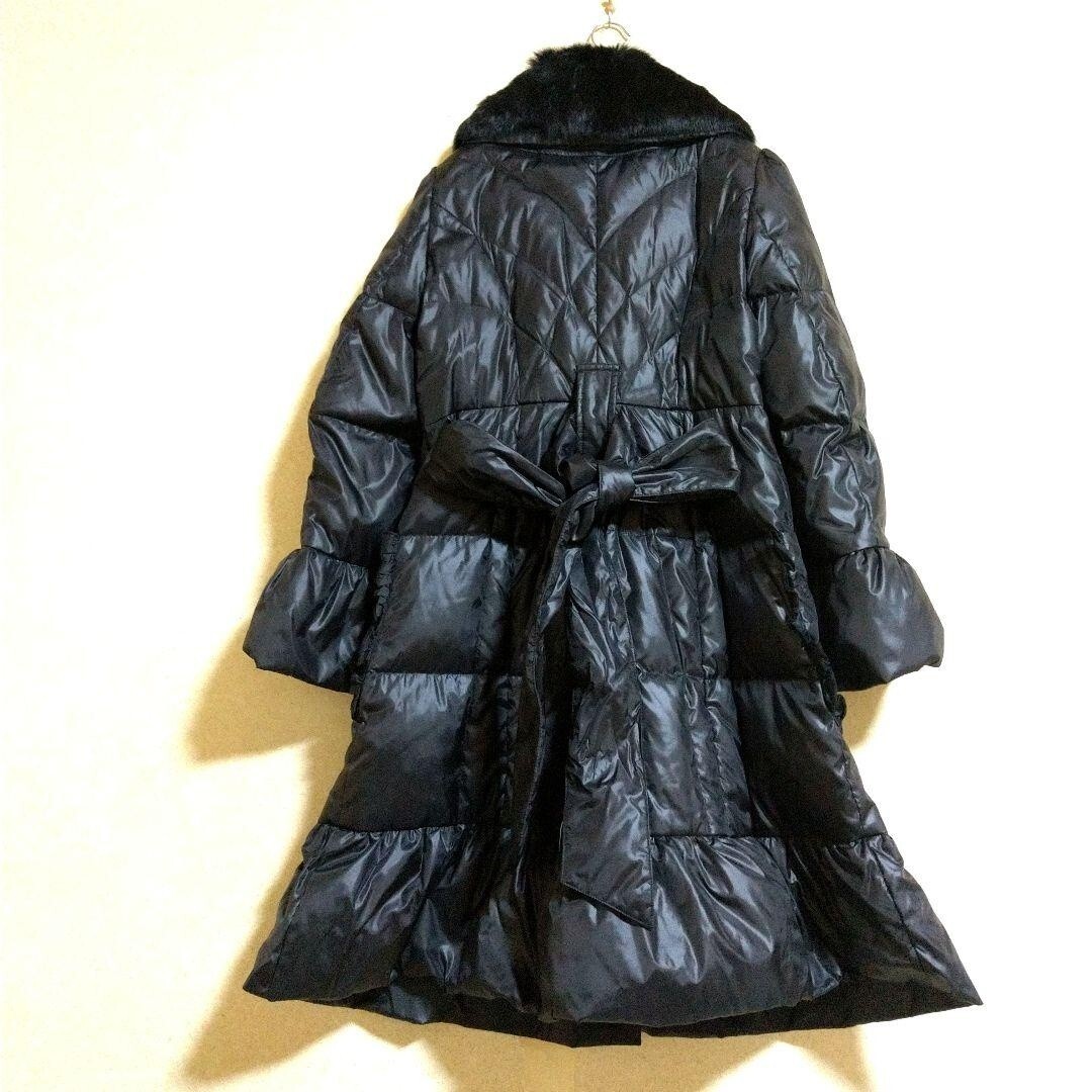 AS KNOW AS アズノウアズ リアルラビットファー襟 フレアスリーブ ロングダウンコート 黒ブラック レディース_画像5