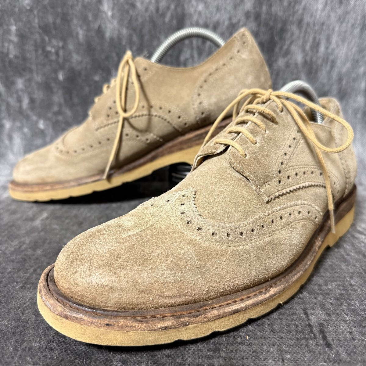 FRYE フライ ウイングチップ カジュアルシューズ ビジネスシューズ スエード レースアップシューズ グレージュ 8 1/2 D 26.5cm相当 ＊EJ_画像1