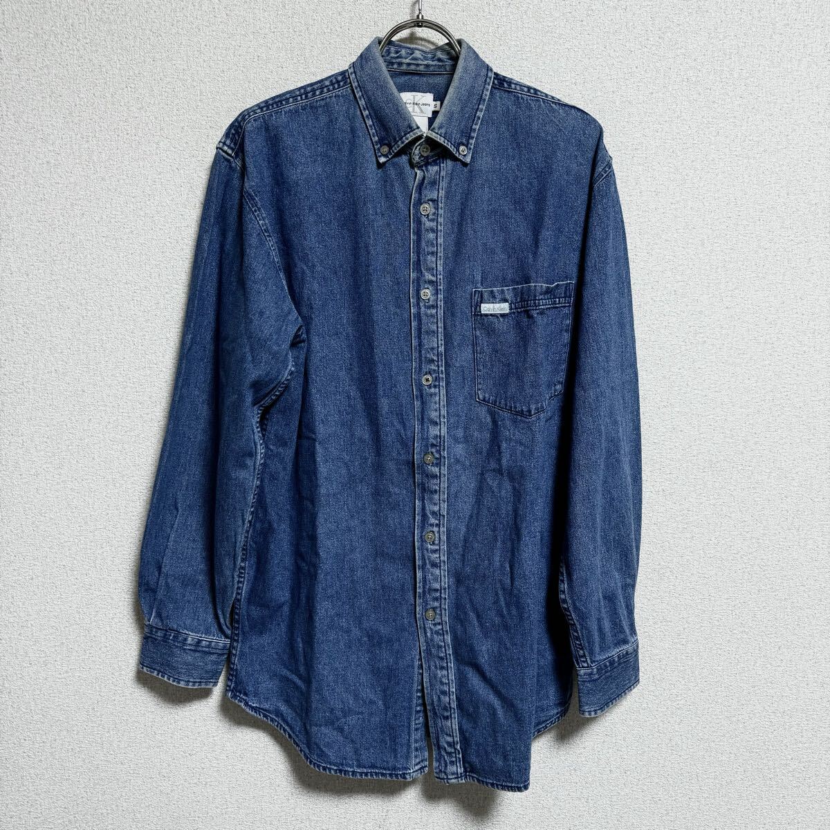 Calvin Klein Jeans カルバンクライン デニムシャツ 長袖シャツ カットソー ボタンダウンシャツ BD ブルー メンズ サイズ S ＊DE_画像2