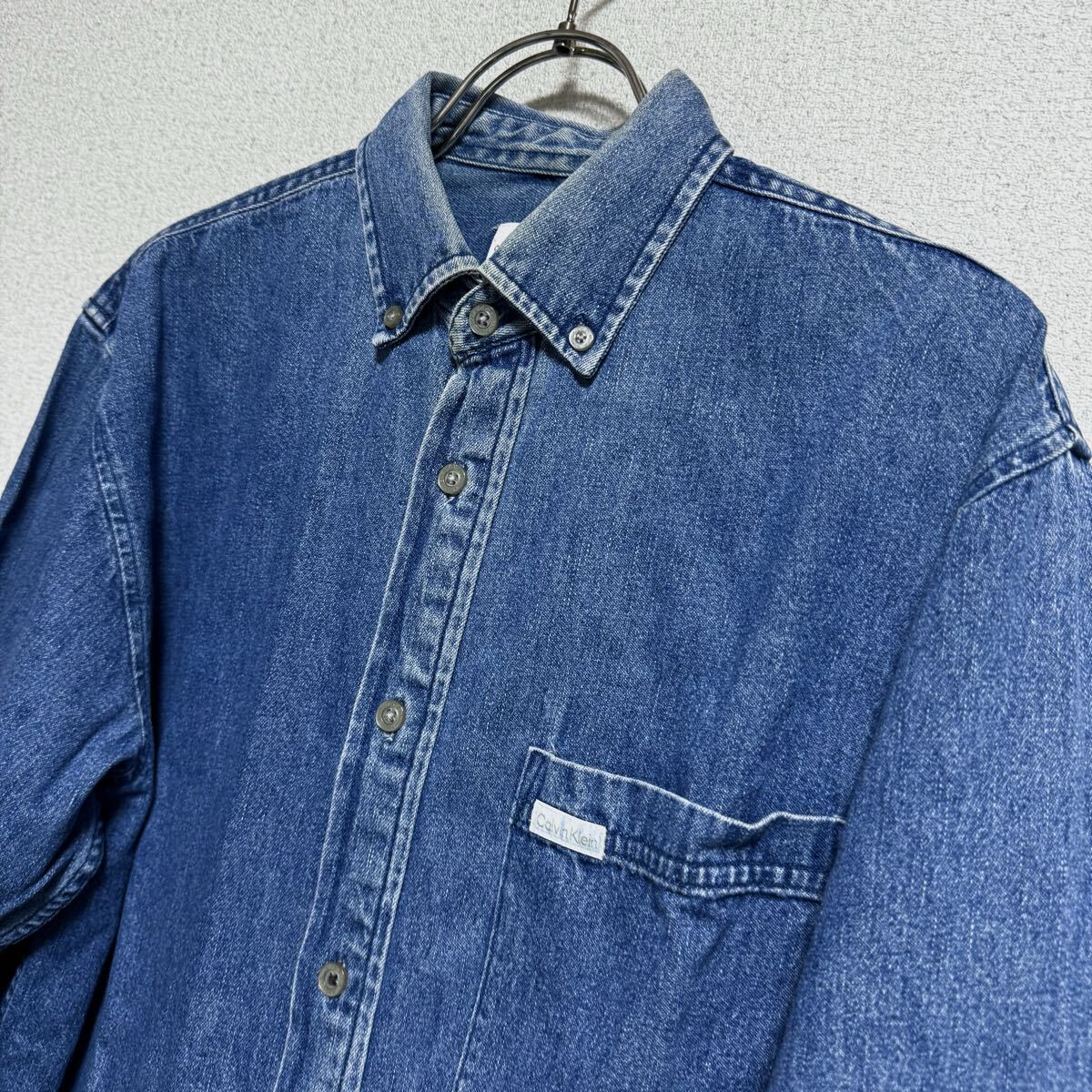 Calvin Klein Jeans カルバンクライン デニムシャツ 長袖シャツ カットソー ボタンダウンシャツ BD ブルー メンズ サイズ S ＊DE_画像3