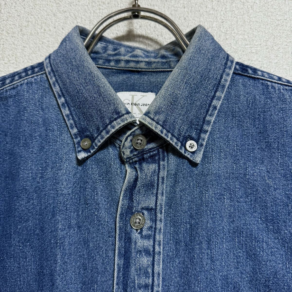 Calvin Klein Jeans カルバンクライン デニムシャツ 長袖シャツ カットソー ボタンダウンシャツ BD ブルー メンズ サイズ S ＊DE_画像5