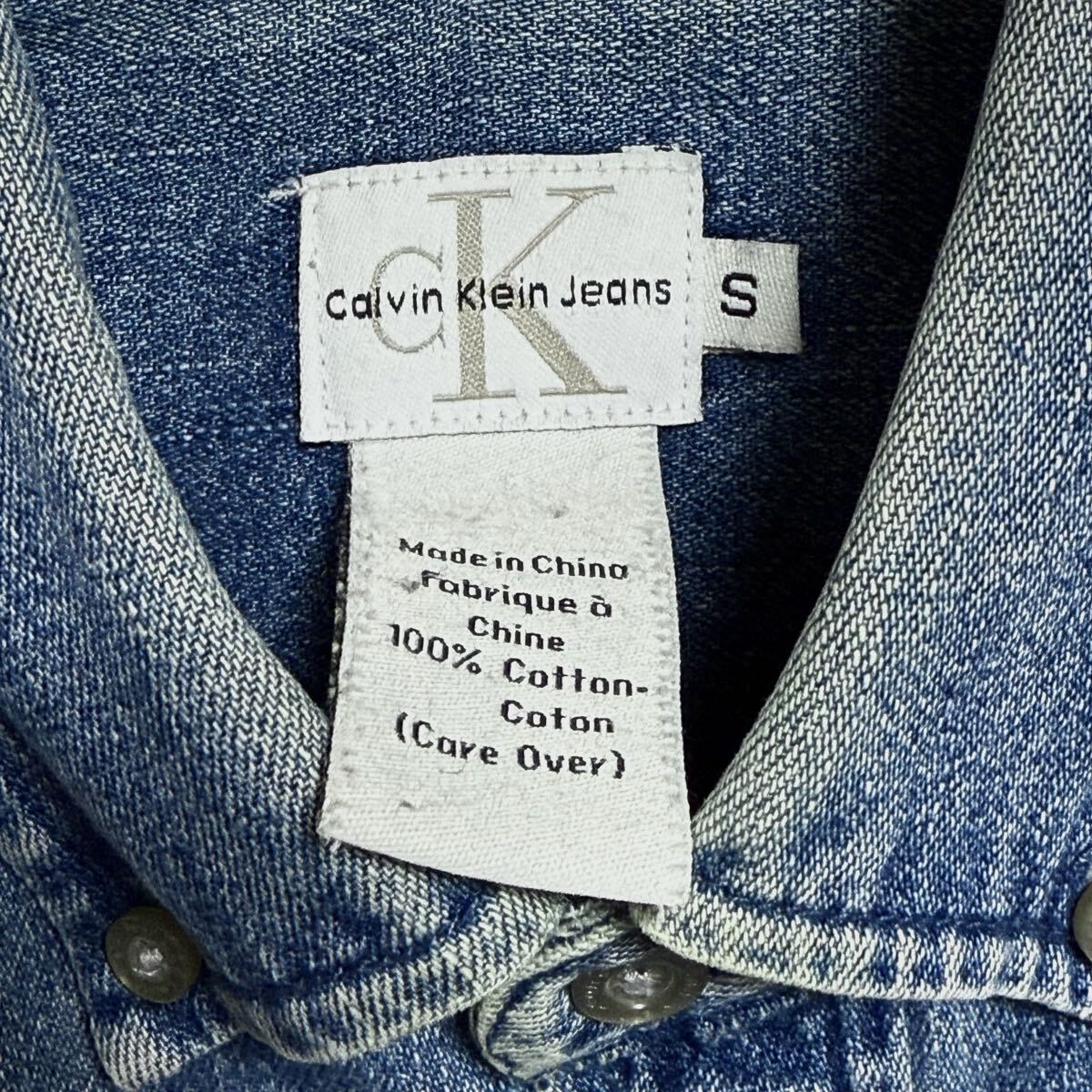 Calvin Klein Jeans カルバンクライン デニムシャツ 長袖シャツ カットソー ボタンダウンシャツ BD ブルー メンズ サイズ S ＊DE_画像9
