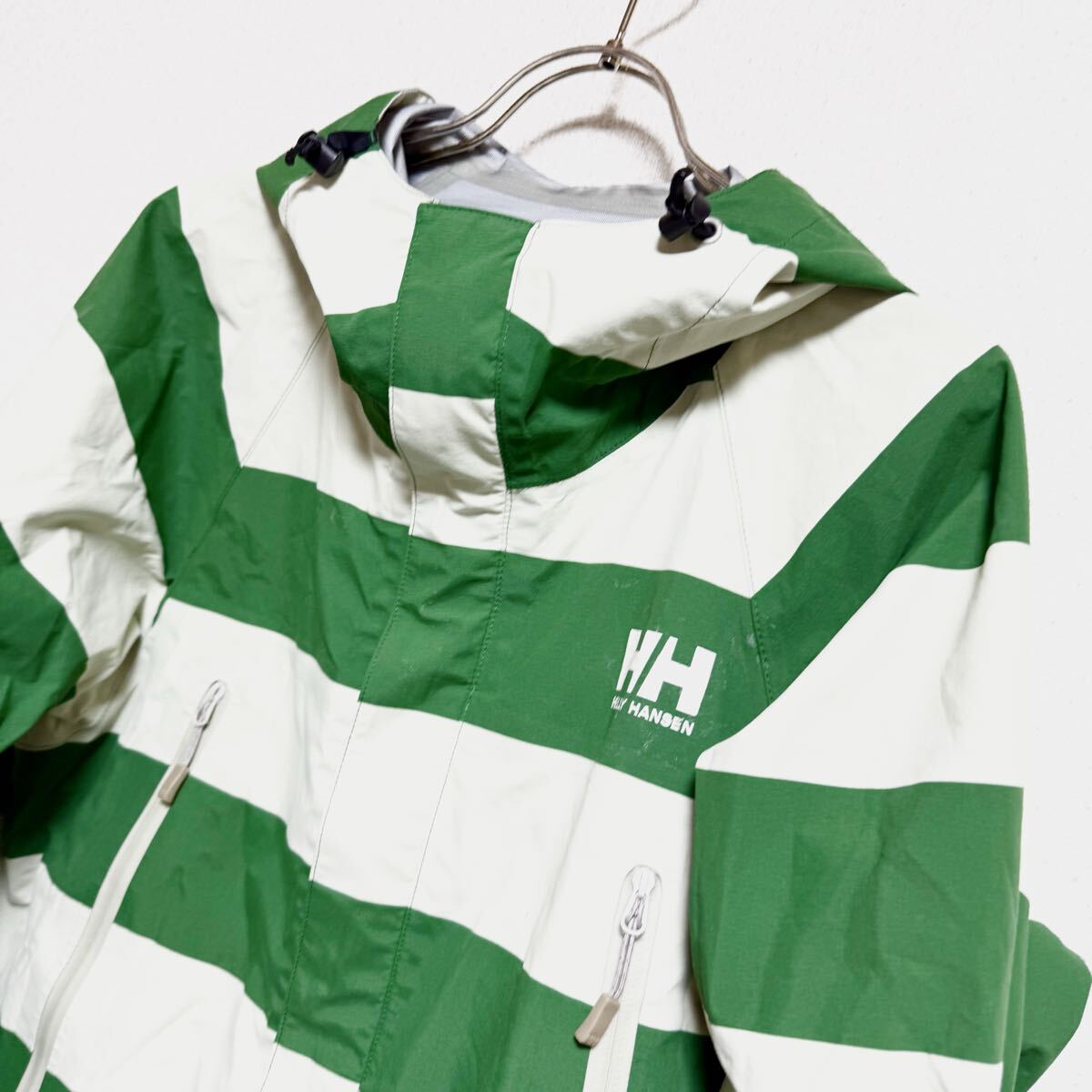 HELLY HANSEN ヘリーハンセン マウンテンパーカー ナイロンパーカー ジャケット ボーダー グリーン系 メンズ サイズ M相当 ＊DF_画像2