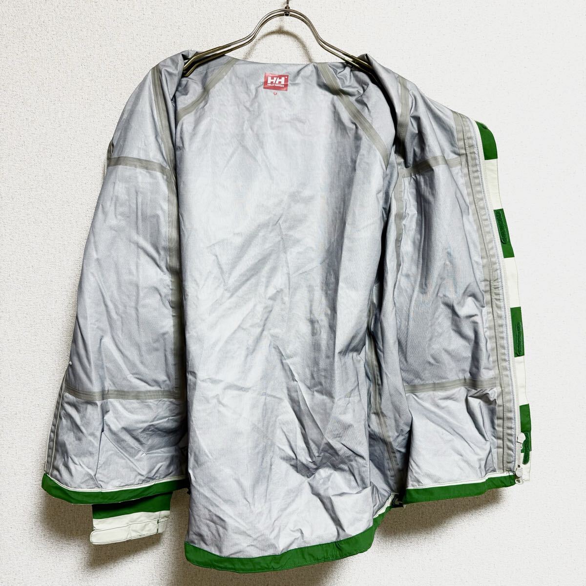 HELLY HANSEN ヘリーハンセン マウンテンパーカー ナイロンパーカー ジャケット ボーダー グリーン系 メンズ サイズ M相当 ＊DF_画像4