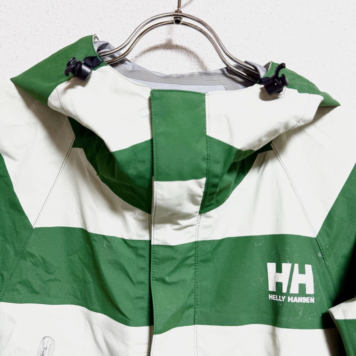 HELLY HANSEN ヘリーハンセン マウンテンパーカー ナイロンパーカー ジャケット ボーダー グリーン系 メンズ サイズ M相当 ＊DF_画像5