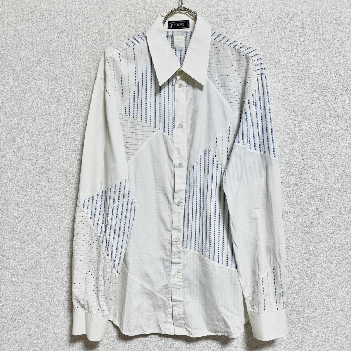  Италия производства VERSACE Versace рубашка с длинным рукавом cut and sewn дизайн рубашка k Lazy образец оттенок белого мужской размер L соответствует *DD