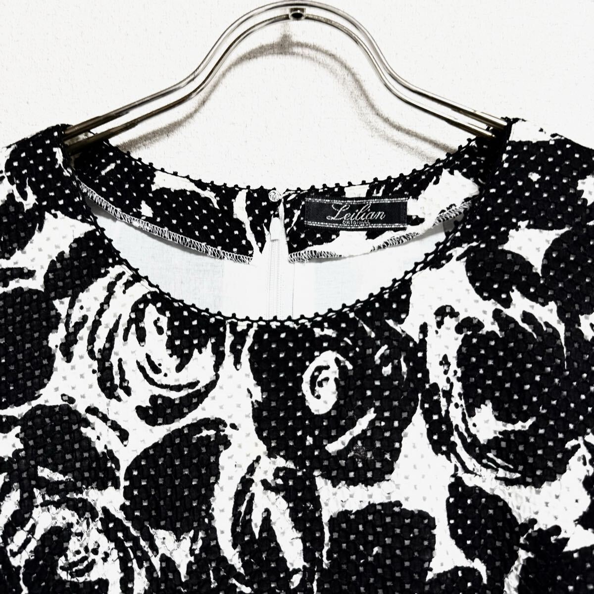 Leilian レリアン 半袖ワンピース チュニック マキシ丈ワンピース 総柄 モノトーン レディース サイズ L相当 ＊DH_画像4