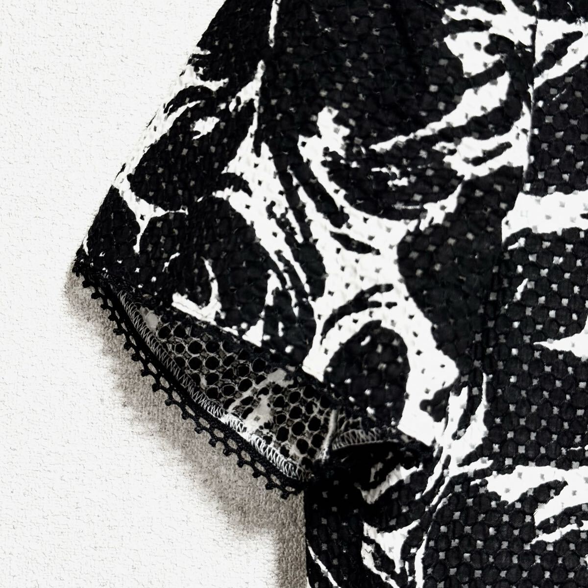 Leilian レリアン 半袖ワンピース チュニック マキシ丈ワンピース 総柄 モノトーン レディース サイズ L相当 ＊DH_画像6