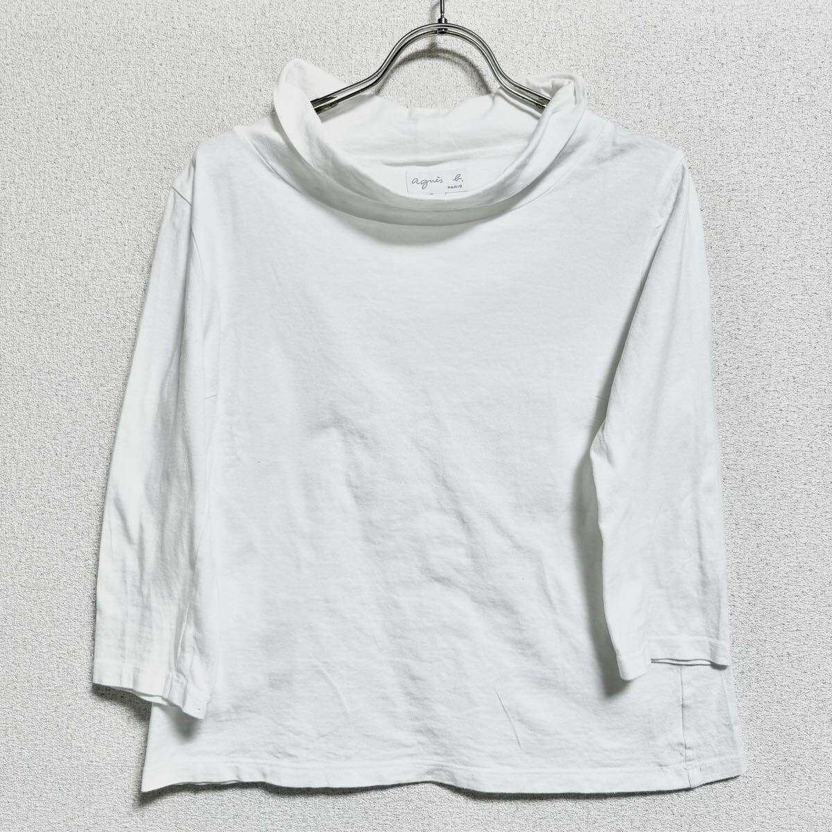 agnes b. アニエスベー 長袖Tシャツ カットソー プルオーバー ハイネック 無地 ホワイト レディース サイズ 3 ＊DI_画像1