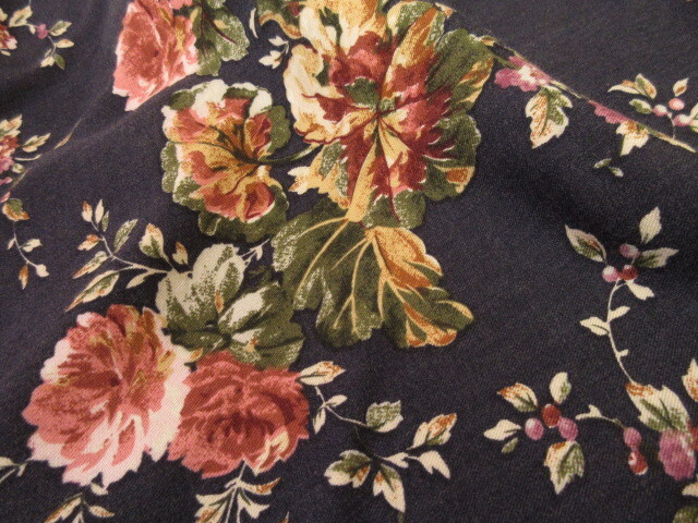 ローラアシュレイ LAURA ASHLEY 花柄 バラ 薔薇 ブーケ ロングスカート 13号 濃紺 美品 ニット ストレッチ ウエストゴム_画像9