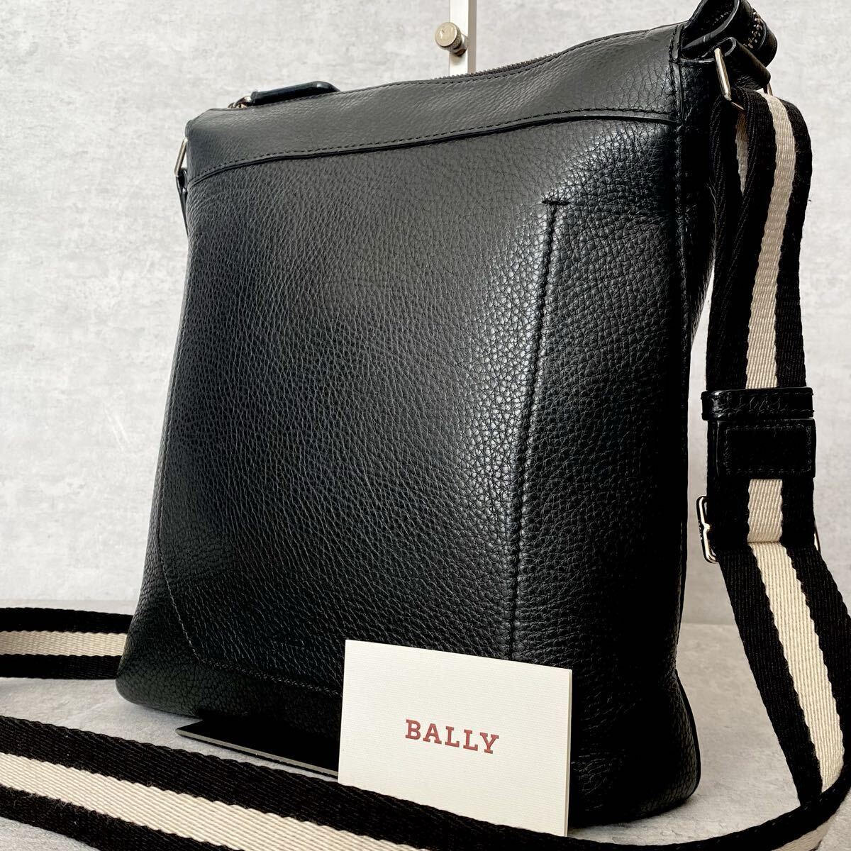未使用級●希少モデル BALLY バリー メンズ ビジネス ショルダーバッグ サコッシュ ボディ 斜め掛け トレスポ ブラック 黒 ロゴ型押し １円_画像1