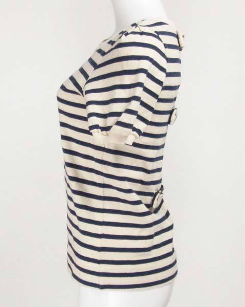 ka on Kaon бежевый темно-синий окантовка короткий рукав лента tops cut and sewn S