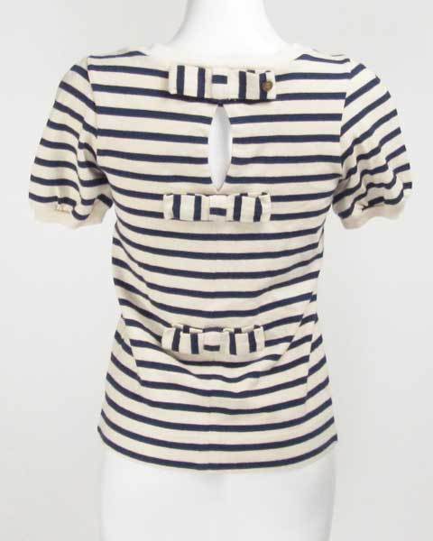 ka on Kaon бежевый темно-синий окантовка короткий рукав лента tops cut and sewn S