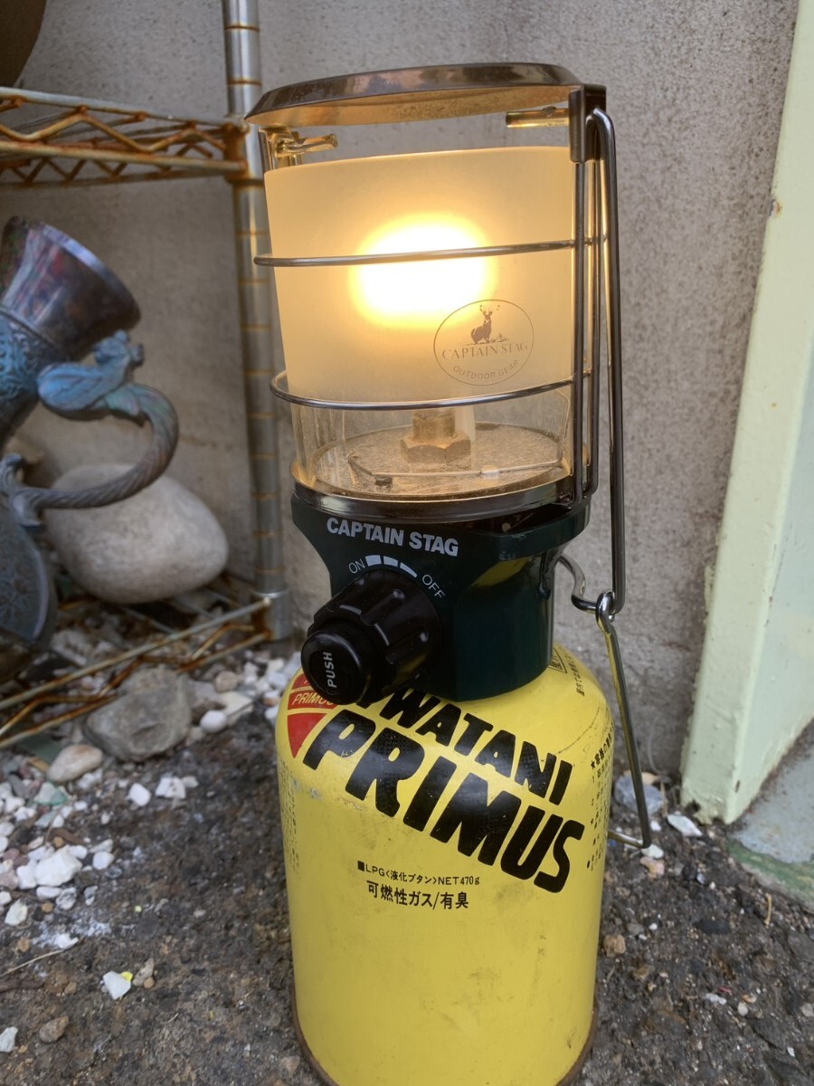 27 中古 キャプテンスタッグ ガスランタン CAPTIN STAG M-7907 09769 パール金属 着火確認 キャンプ アウトドア 現状品_画像2