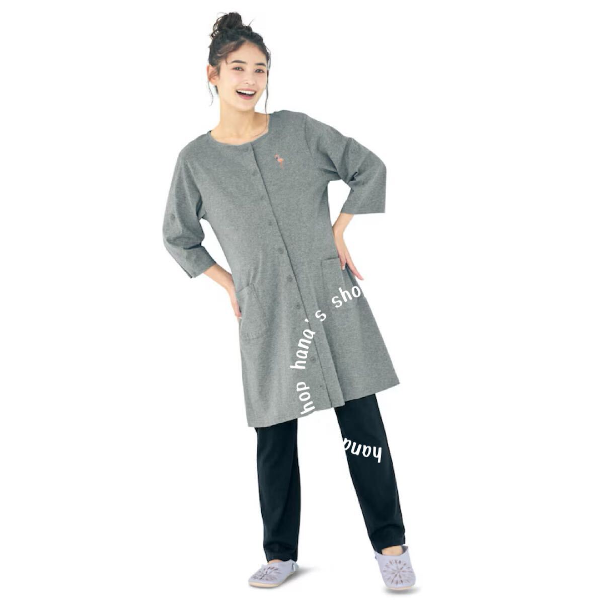 新品 M〜L 授乳しやすい マタニティパジャマ 7分袖 綿100% ロールアップ 産前産後 ベルメゾン ルームウェア 前開き_画像1