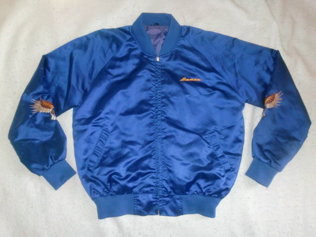 ★`80-`90s カスタムメイド総刺繍スカジャン M ブルー FAR EAST TOUR U.S.MARINES JAPAN 総刺繍スカジャン _画像2