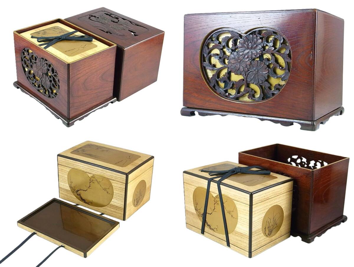 松江茶人の愛蔵品　菊桐彫り外箱　木地金蒔絵　是真級漆絵　日本一の極上茶箱　11/17(月)終了 _画像8