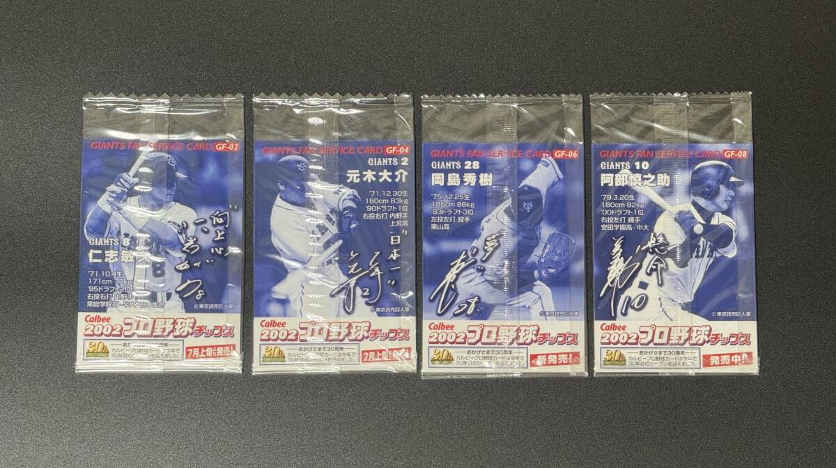 カルビー（Calbee）2002 プロ野球チップス 球場限定配布非売品カード「巨人 ／ GIANTS FAN SERVICE CARD」全８種 未開封新品美品_画像2