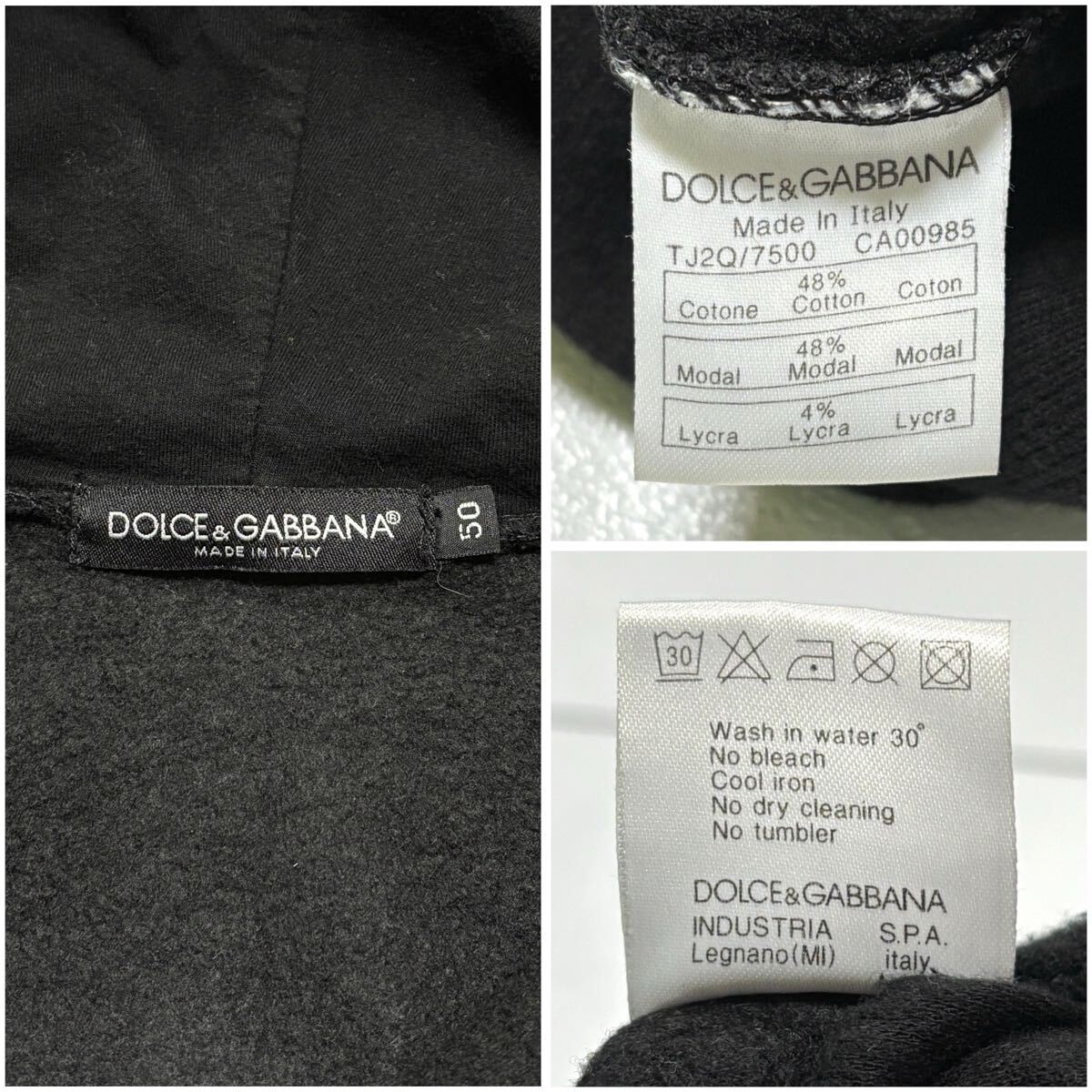 極美品/ Lサイズ DOLCE&GABBANA ドルチェアンドガッバーナ パーカー ジップアップ 刻印ロゴプレート ブラック 黒 50サイズ_画像10