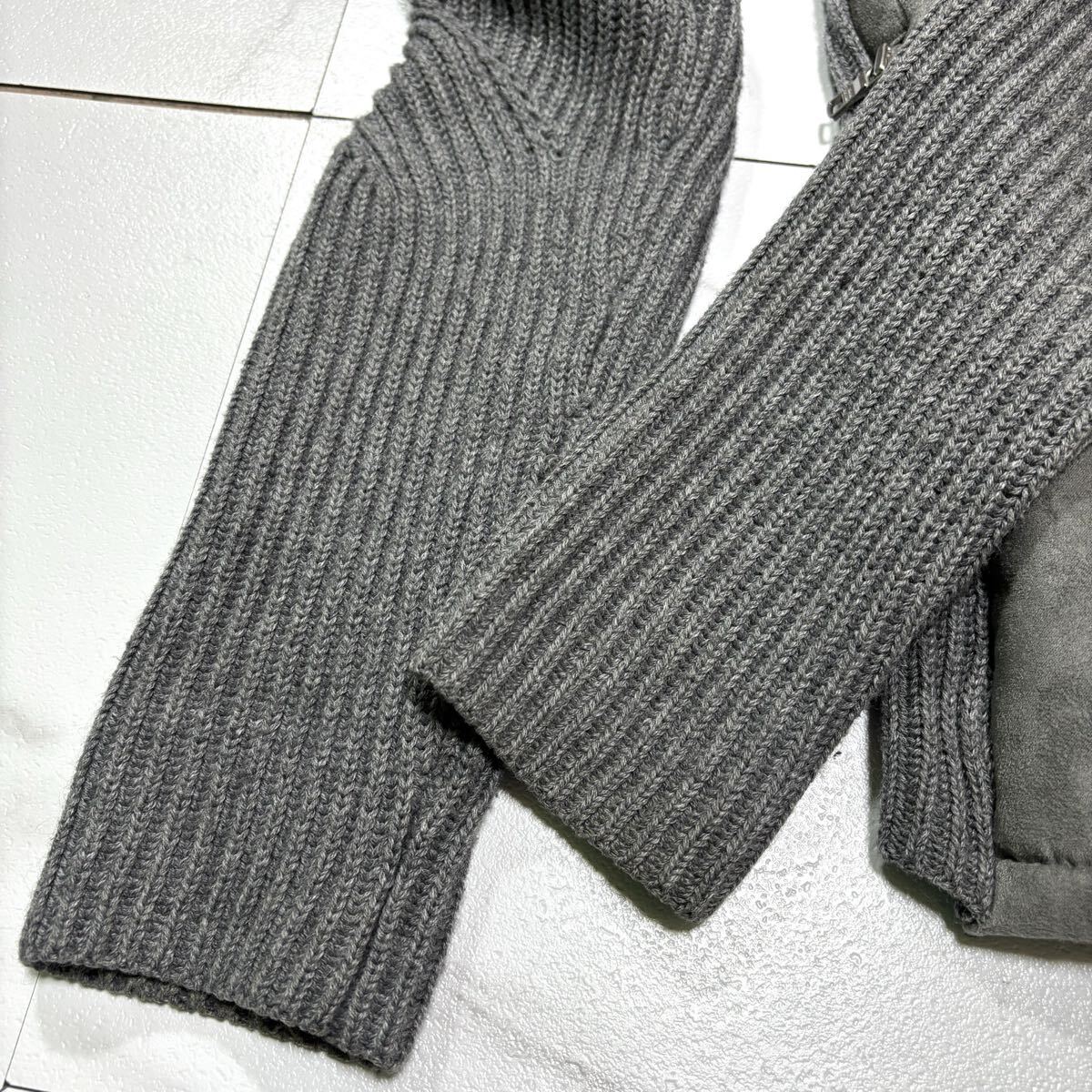 極美品● ARMANI EXCHANGE アルマーニエクスチェンジ ドライバーズニット フェイク ムートン ジャケット ブランドロゴ グレー Mサイズ相当_画像5