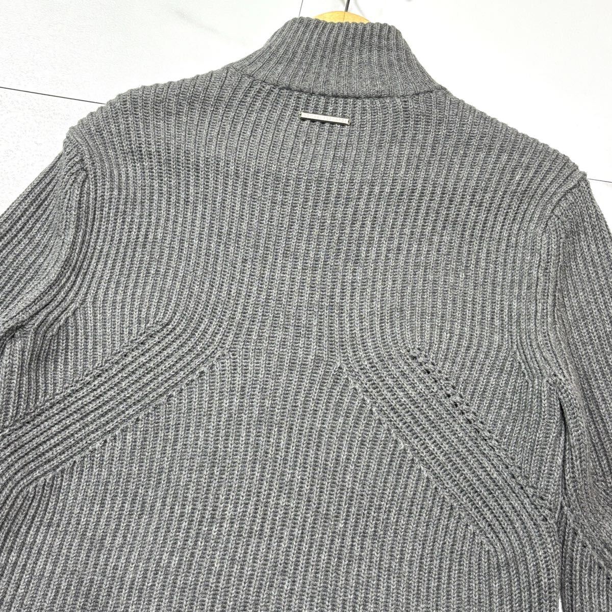 極美品● ARMANI EXCHANGE アルマーニエクスチェンジ ドライバーズニット フェイク ムートン ジャケット ブランドロゴ グレー Mサイズ相当_画像7