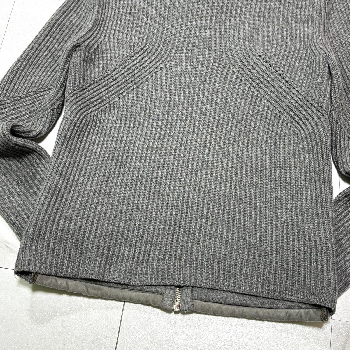 極美品● ARMANI EXCHANGE アルマーニエクスチェンジ ドライバーズニット フェイク ムートン ジャケット ブランドロゴ グレー Mサイズ相当_画像8