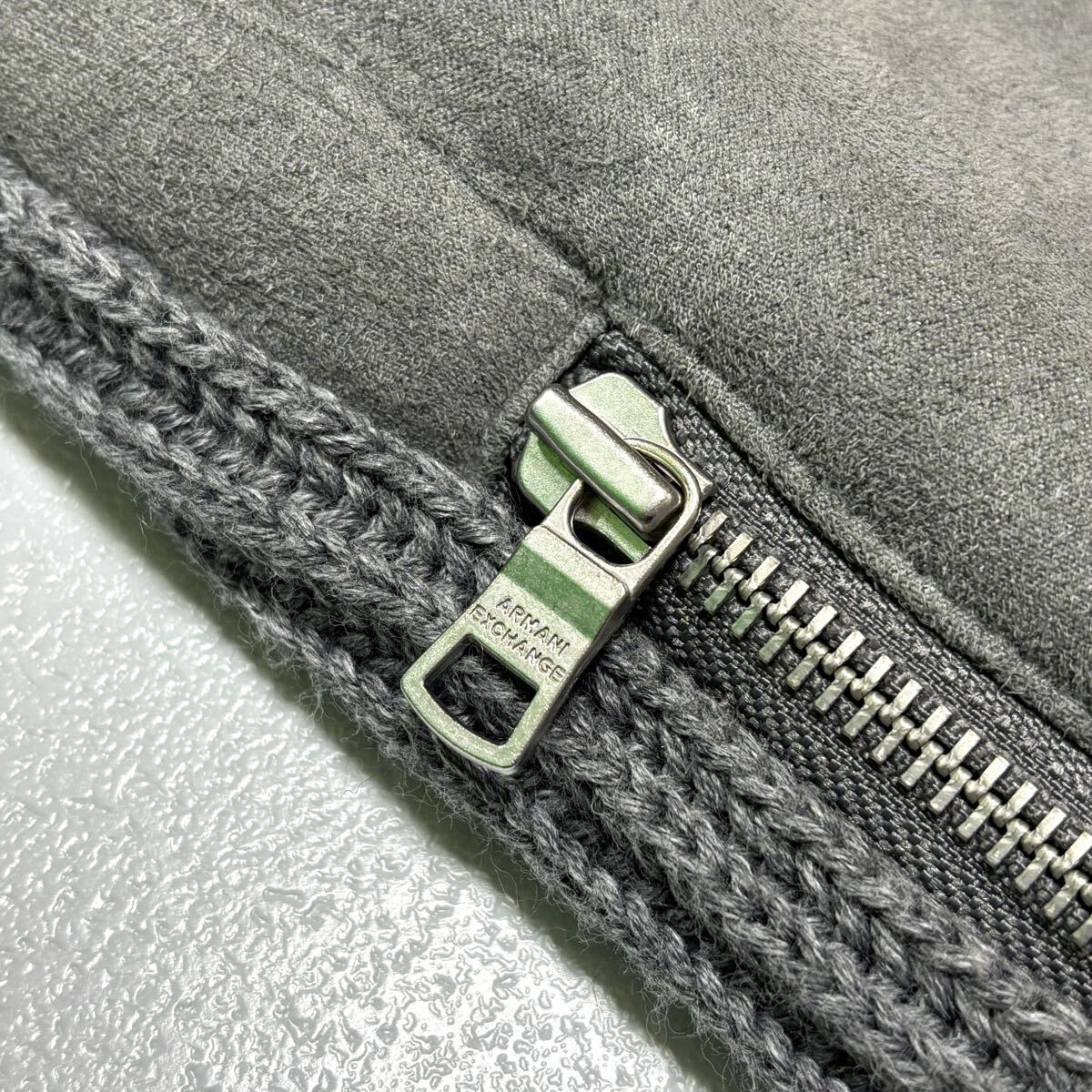 極美品● ARMANI EXCHANGE アルマーニエクスチェンジ ドライバーズニット フェイク ムートン ジャケット ブランドロゴ グレー Mサイズ相当_画像9