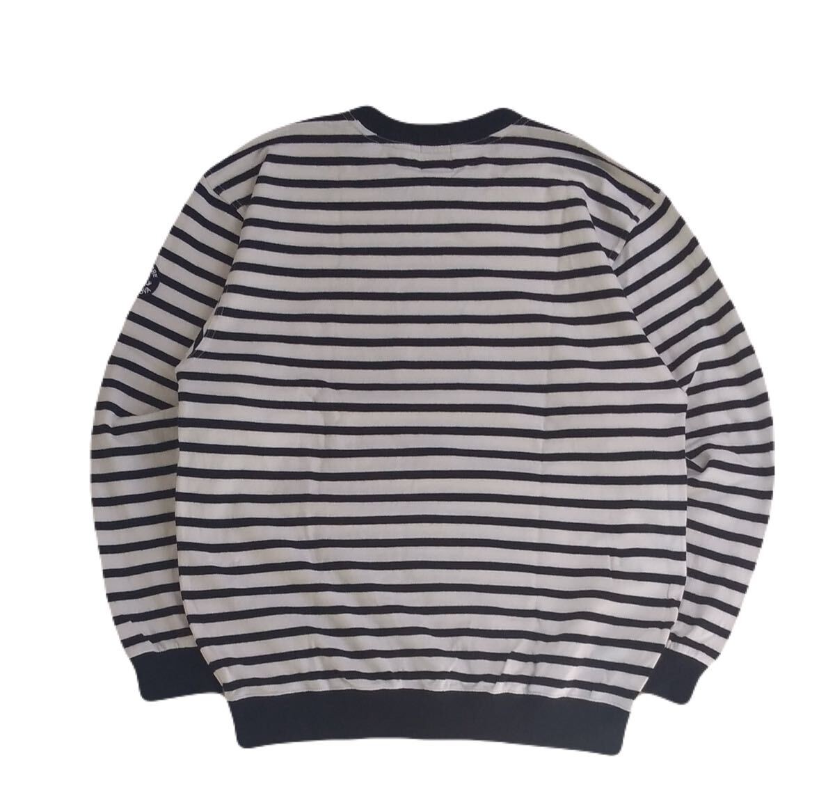 美品 最高級 SINA COVA 蓄熱保温 マリンボーダー 少し薄手 刺繍ワッペン スウェット トレーナー メンズL シナコバ 日本製 カプリ 2511308_画像3