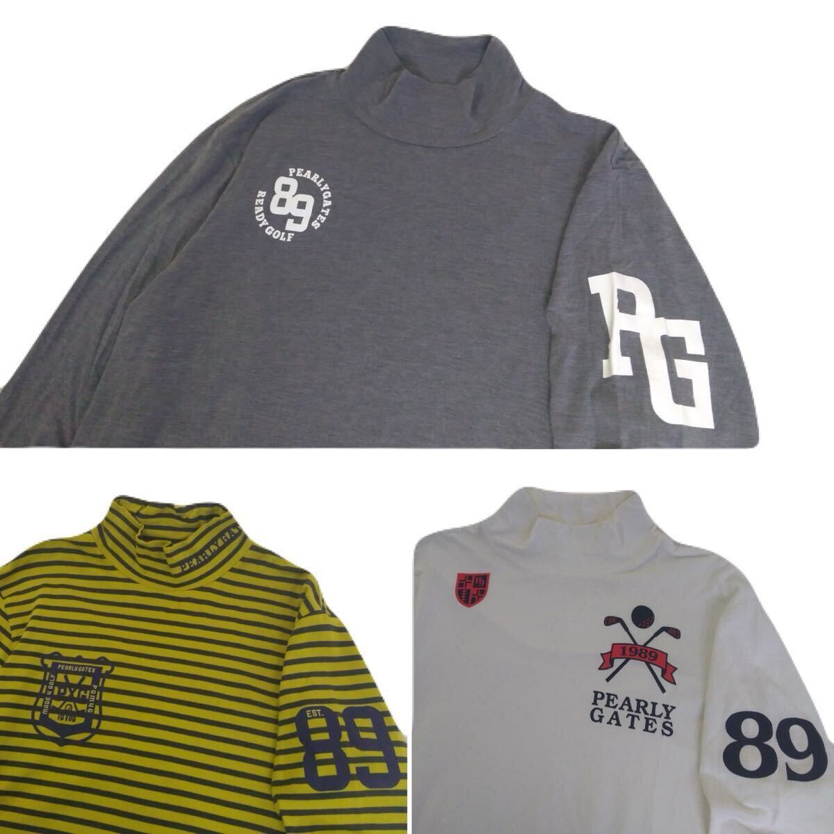 美品 豪華3点 PEARLY GATES 蓄熱保温 ストレッチ モックネック 長袖シャツ インナー メンズ5 パーリーゲイツ ゴルフウェア 日本製 2511180_画像5