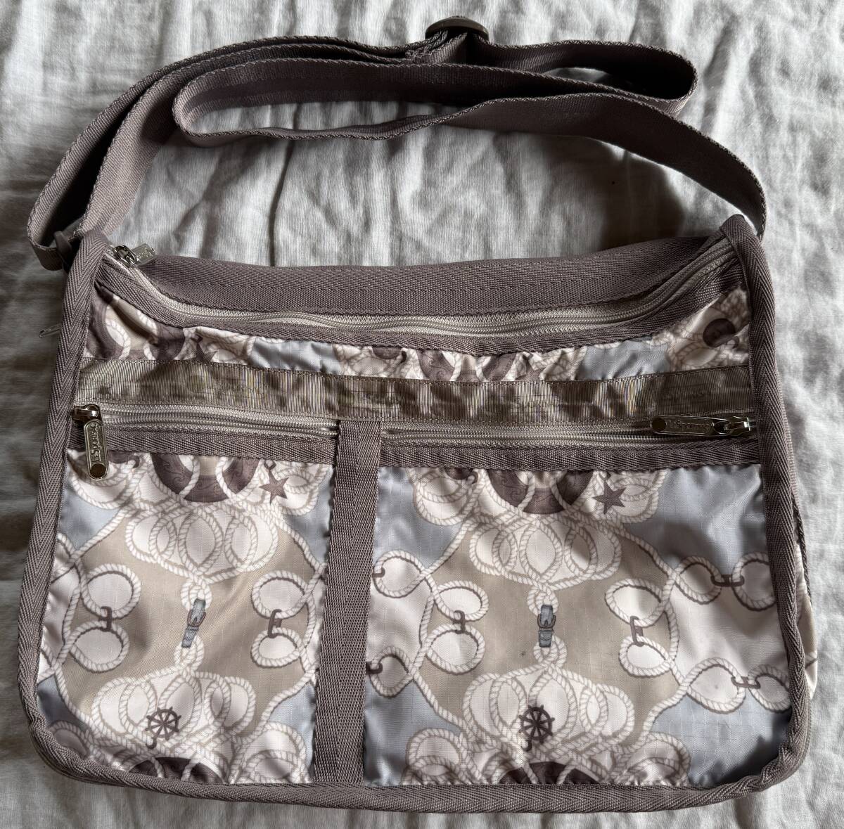 レスポートサック ショルダーバッグ グレイ ブルー 定番 ロープ柄_画像1