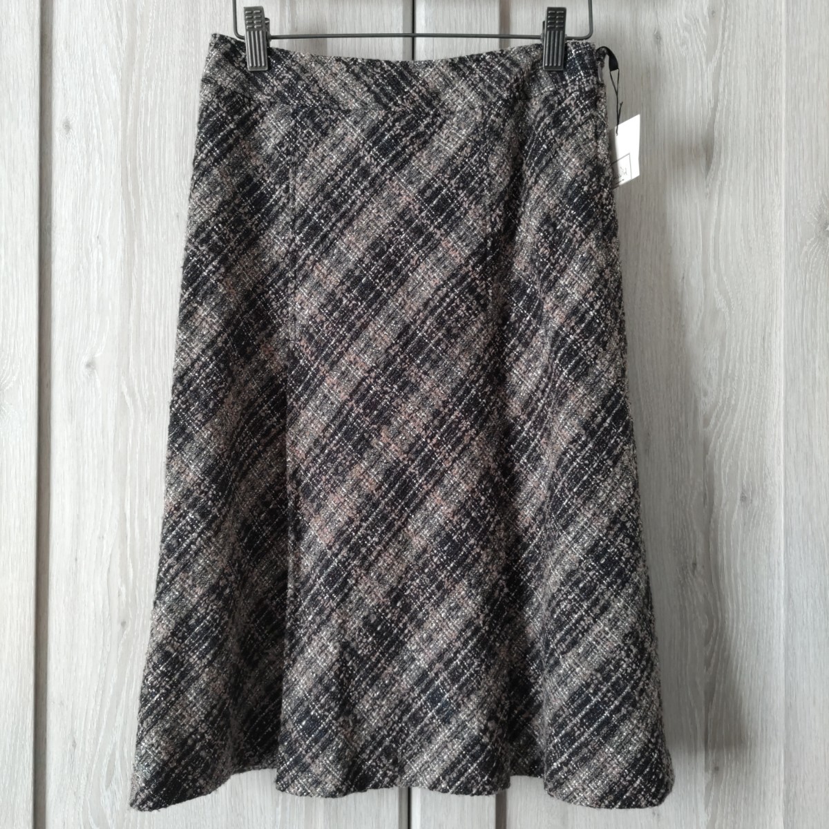 送料無料*未使用【Re-mix】スカート 40 Lサイズ ツイード素材 大人可愛い ウール混_画像1