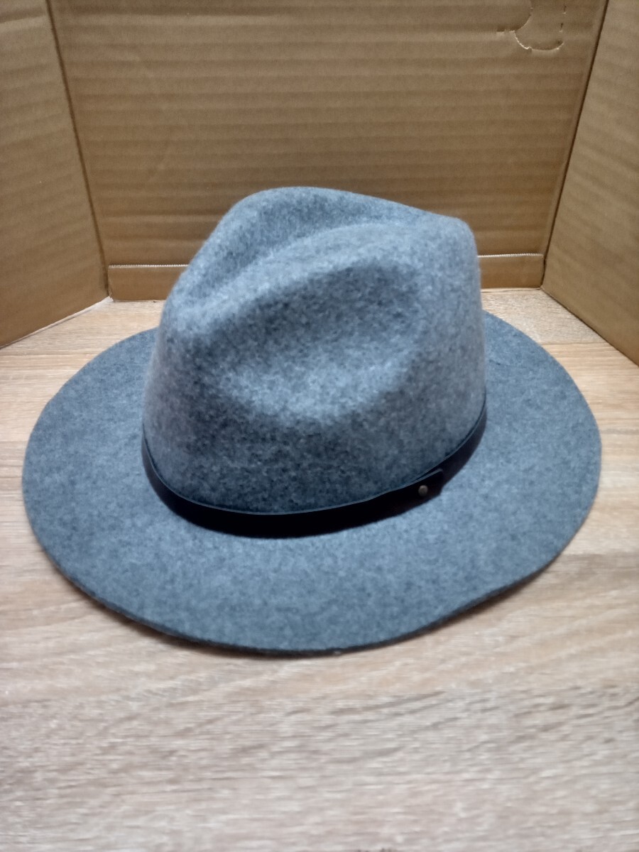 【送料無料 即決】(新品)ウール 100% つば広 中折れハット(グレー)帽子 秋冬 男女兼用 サイズ調整付き オシャレ カッコいい かわいい _画像1
