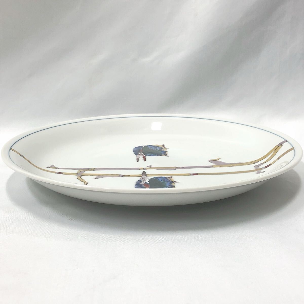 *2-0924 Kutani . поясница . цветная роспись кожа semi круг тарелка тарелка посуда ширина 27.8cm высота 3.5cm