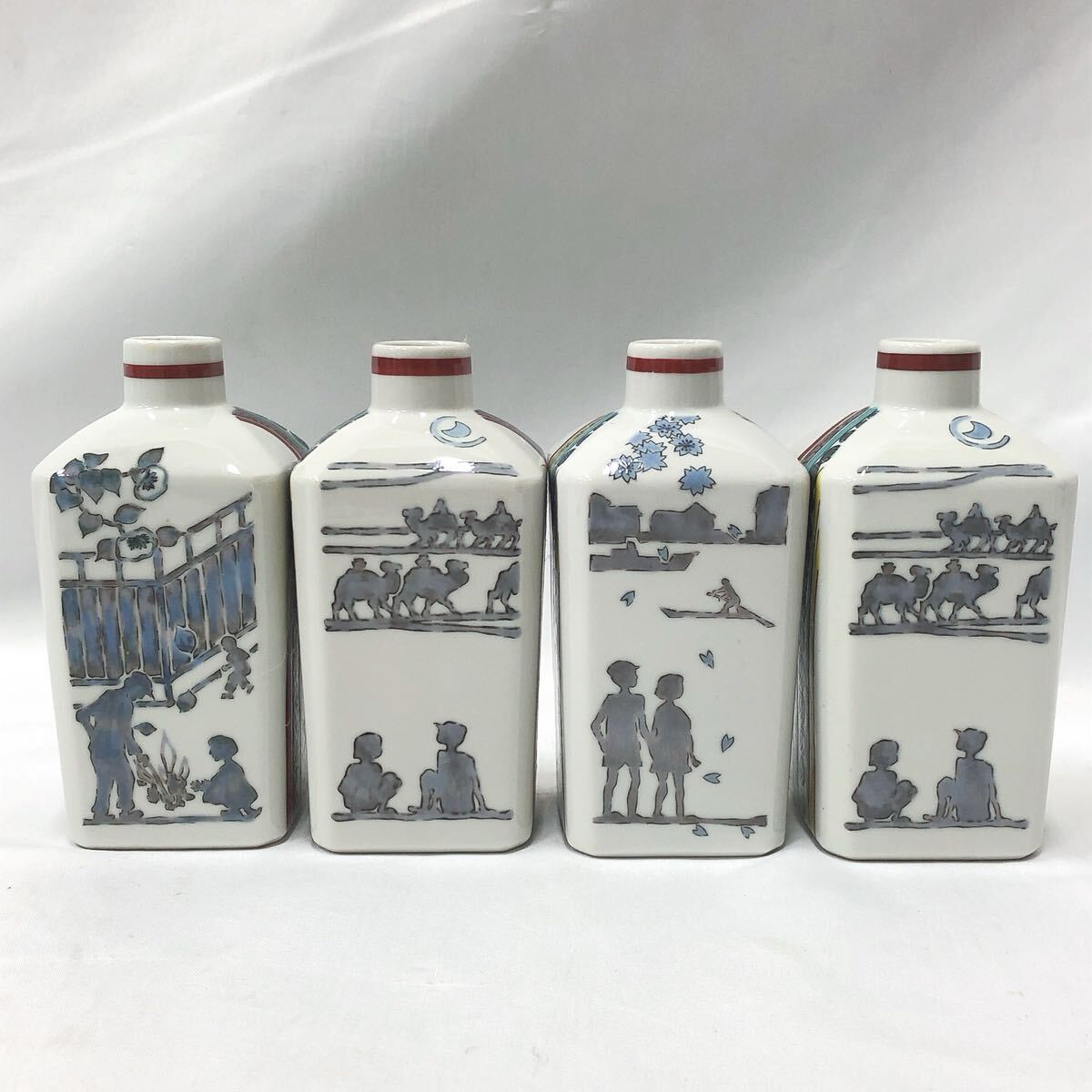 *2-0924 Ishikawa префектура указание нет форма культура состояние . поясница . произведение весна лето зима угол бутылочка для сакэ посуда для сакэ один колесо . ваза старый художественное изделие 4 позиций комплект высота примерно 14cm ширина примерный 7cm