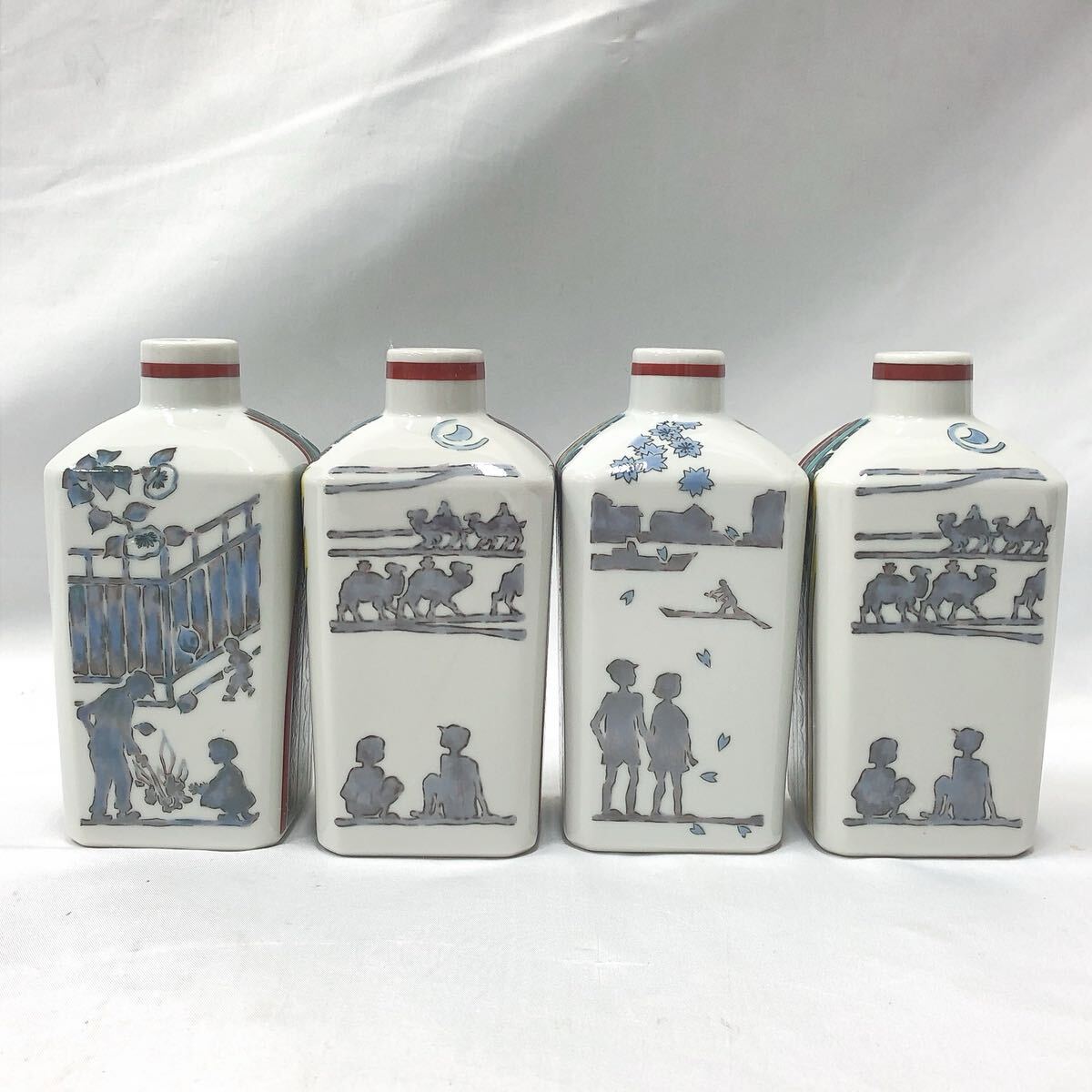 *2-0924 Ishikawa префектура указание нет форма культура состояние . поясница . произведение весна лето зима угол бутылочка для сакэ посуда для сакэ один колесо . ваза старый художественное изделие 4 позиций комплект высота примерно 14cm ширина примерный 7cm