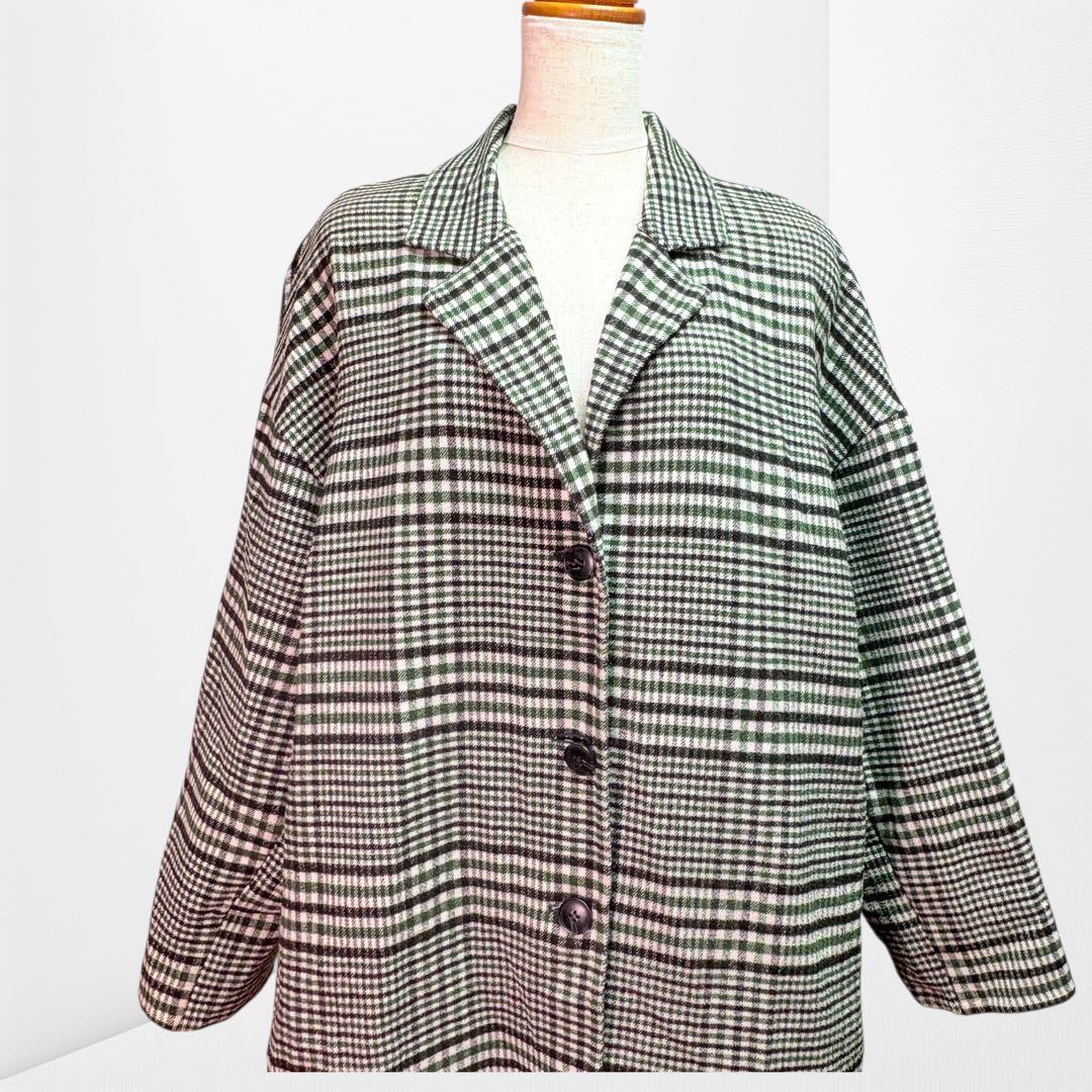 【アズールバイマウジー】 チェック柄 ロングコート ゆったりシルエット S 85D3D6_画像2