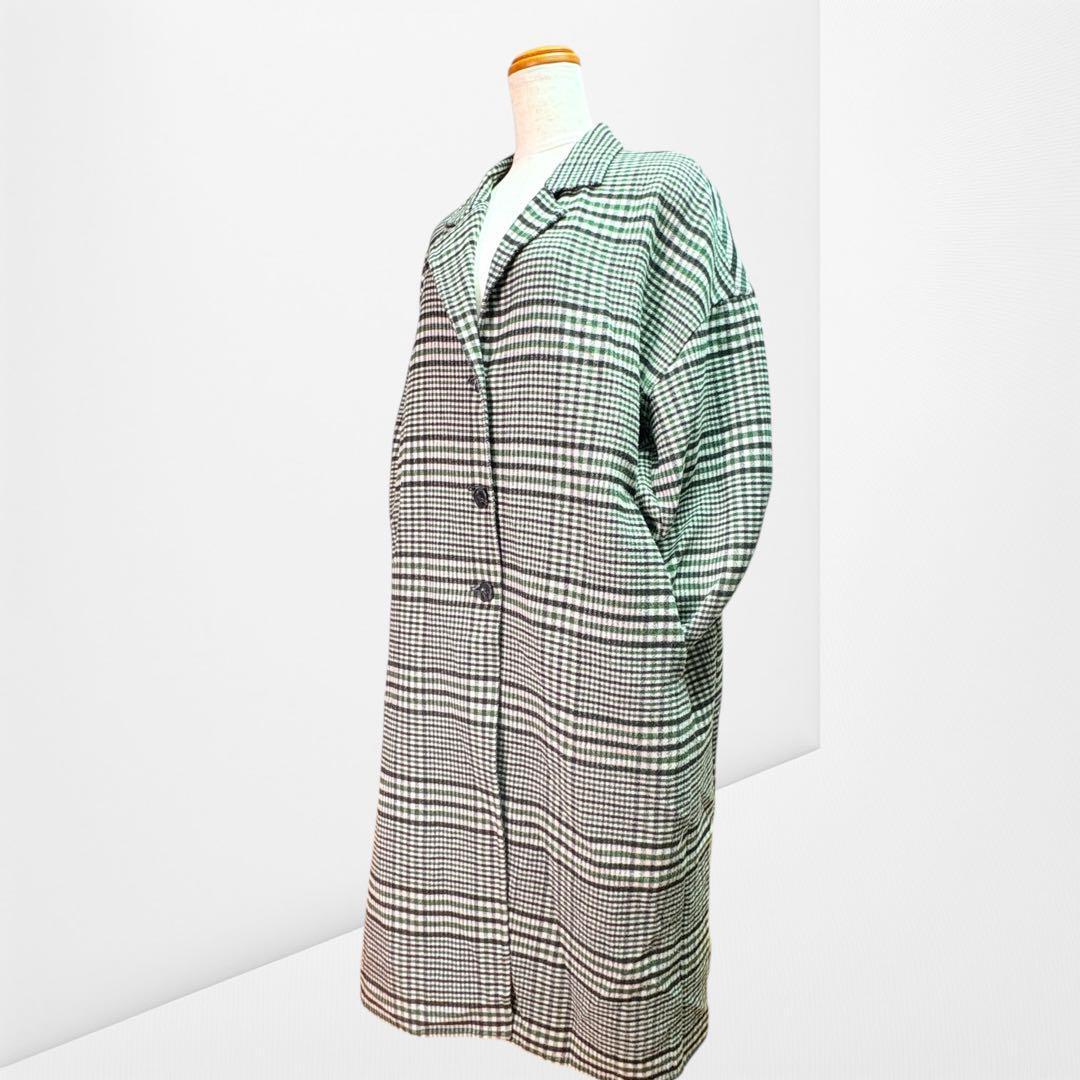 【アズールバイマウジー】 チェック柄 ロングコート ゆったりシルエット S 85D3D6_画像5
