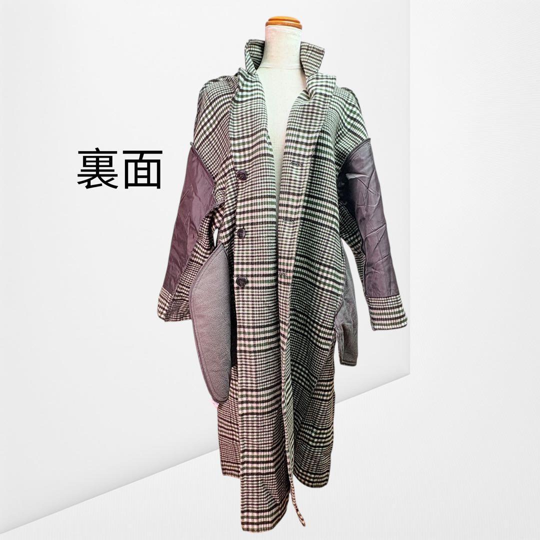 【アズールバイマウジー】 チェック柄 ロングコート ゆったりシルエット S 85D3D6_画像6