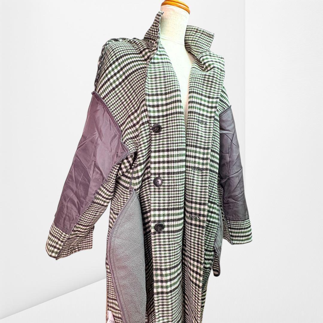 【アズールバイマウジー】 チェック柄 ロングコート ゆったりシルエット S 85D3D6_画像7