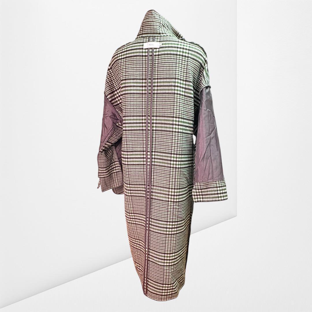 【アズールバイマウジー】 チェック柄 ロングコート ゆったりシルエット S 85D3D6_画像8