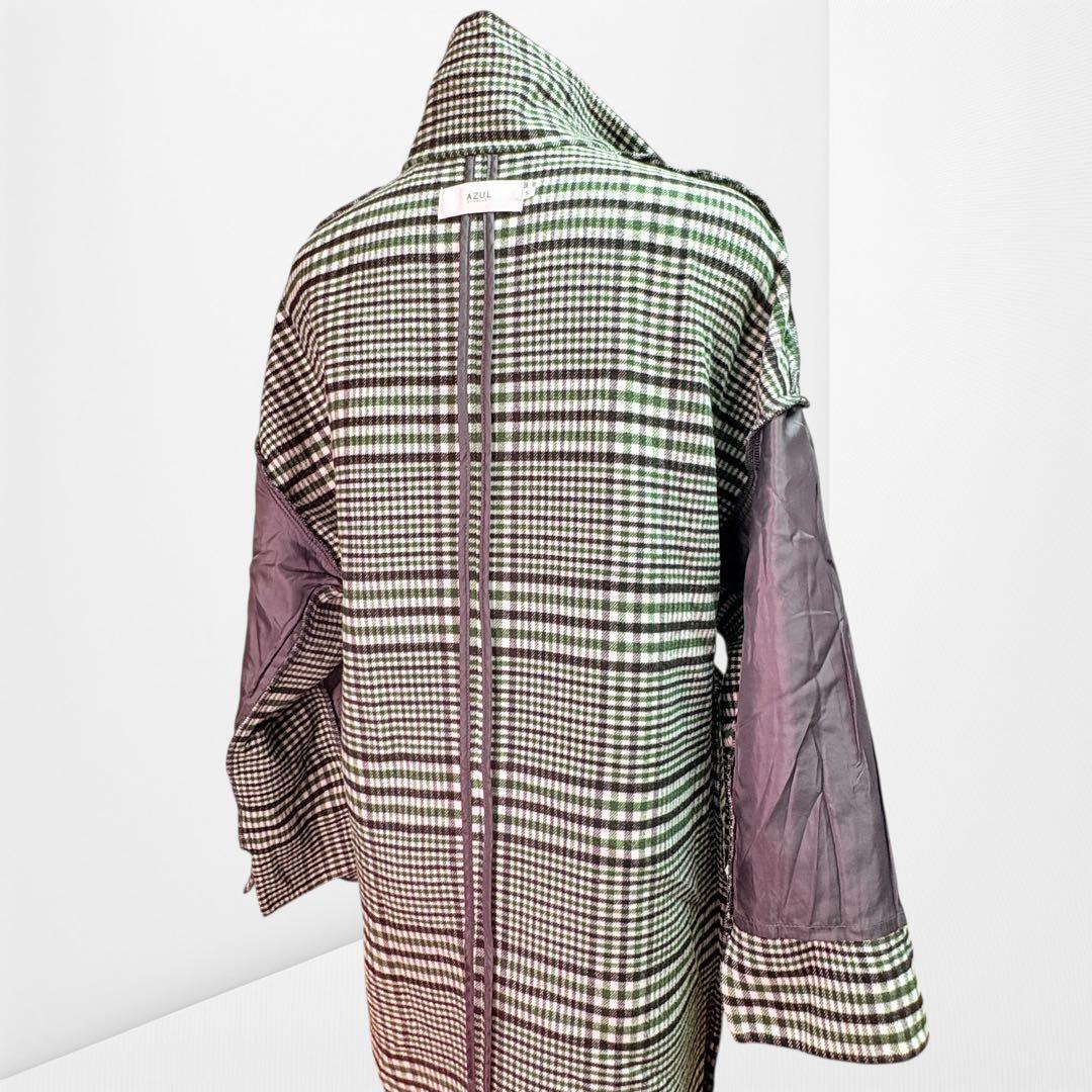 【アズールバイマウジー】 チェック柄 ロングコート ゆったりシルエット S 85D3D6_画像9